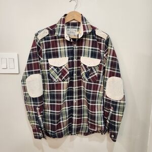 Polo Ralph Lauren Authentic Dungarees Shirt Plaid Elbow Patches Preppy Large